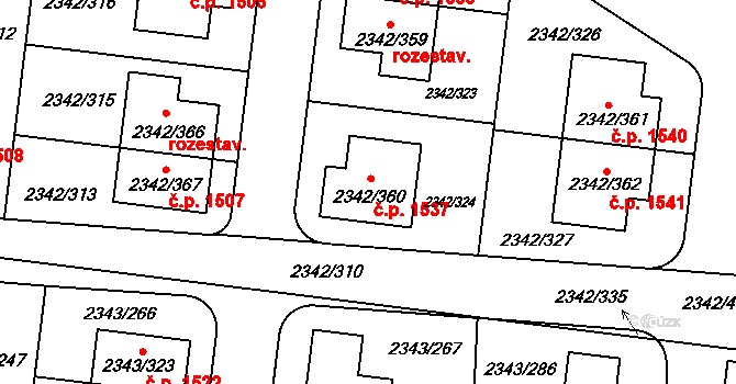 Kunratice 1537, Praha na parcele st. 2342/360 v KÚ Kunratice, Katastrální mapa