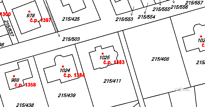 Rudná 1383 na parcele st. 1025 v KÚ Hořelice, Katastrální mapa