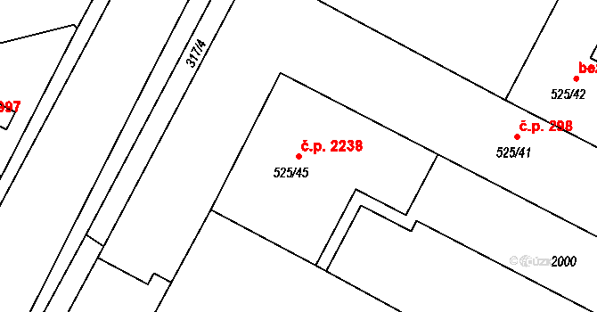 Brandýs nad Labem 2238, Brandýs nad Labem-Stará Boleslav na parcele st. 525/45 v KÚ Brandýs nad Labem, Katastrální mapa