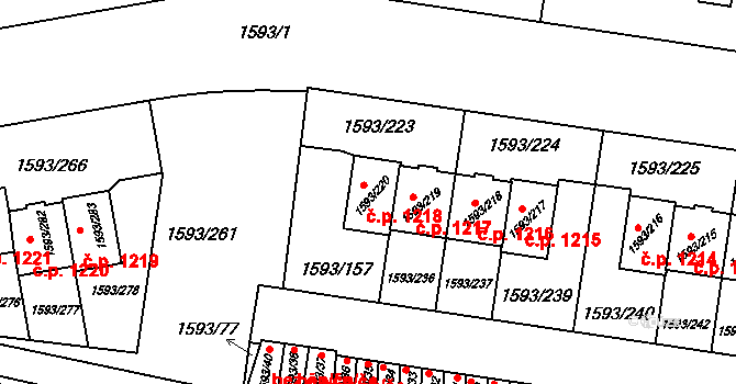 Kosmonosy 1218 na parcele st. 1593/220 v KÚ Kosmonosy, Katastrální mapa