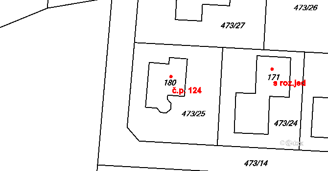 Chvalovice 124, Kovanice na parcele st. 180 v KÚ Chvalovice u Nymburka, Katastrální mapa