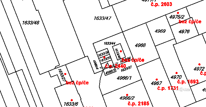 Východní Předměstí 2440, Plzeň na parcele st. 1633/36 v KÚ Plzeň, Katastrální mapa