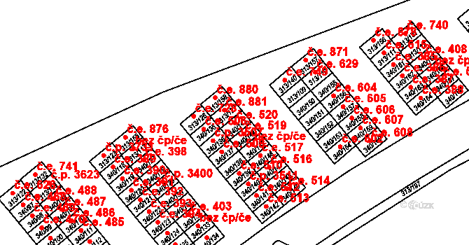 Vyškov-Předměstí 520, Vyškov na parcele st. 340/143 v KÚ Vyškov, Katastrální mapa