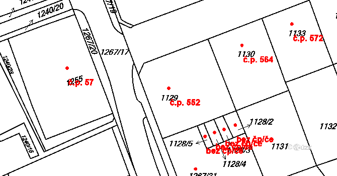 Předměstí 552, Litoměřice na parcele st. 1129 v KÚ Litoměřice, Katastrální mapa