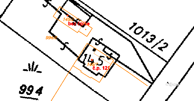 Louňovice pod Blaníkem 121 na parcele st. 145/1 v KÚ Louňovice pod Blaníkem, Katastrální mapa