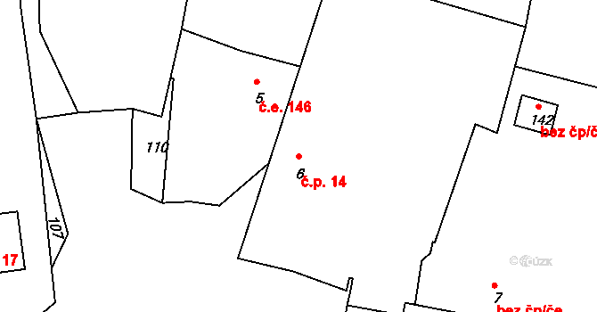 Nesvačily 14, Bystřice na parcele st. 6 v KÚ Nesvačily u Bystřice, Katastrální mapa