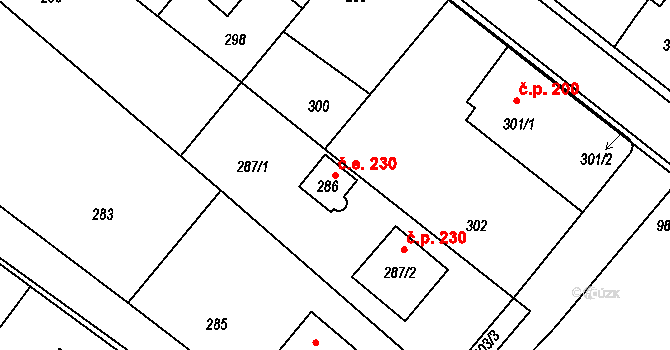 Hvozdná 230 na parcele st. 286 v KÚ Hvozdná, Katastrální mapa