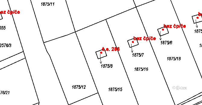 Libušín 288 na parcele st. 1875/8 v KÚ Libušín, Katastrální mapa