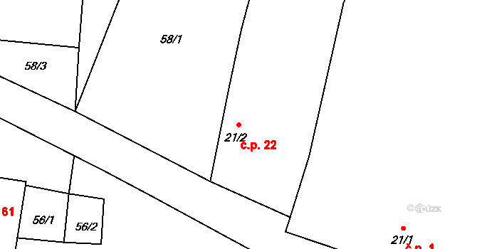 Řečice 22, Volfířov na parcele st. 21/2 v KÚ Řečice, Katastrální mapa