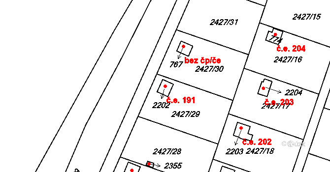 Lačnov 191, Svitavy na parcele st. 2202 v KÚ Moravský Lačnov, Katastrální mapa