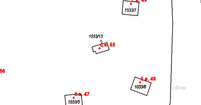 Kobylníky 55, Chotilsko na parcele st. 1033/13 v KÚ Prostřední Lhota, Katastrální mapa