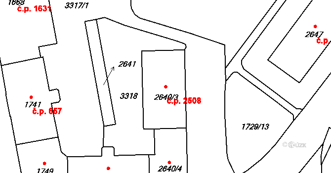 Cheb 2508 na parcele st. 2640/3 v KÚ Cheb, Katastrální mapa