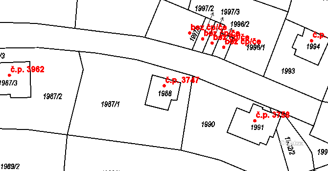 Mšeno nad Nisou 3747, Jablonec nad Nisou na parcele st. 1988 v KÚ Mšeno nad Nisou, Katastrální mapa