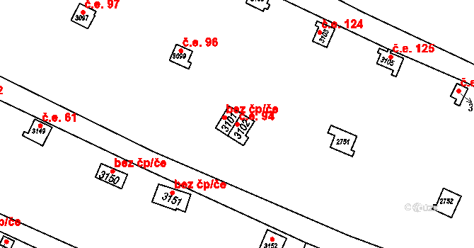 Vrchlabí 94 na parcele st. 3102 v KÚ Vrchlabí, Katastrální mapa