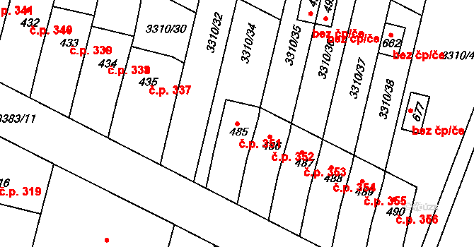 Sepekov 351 na parcele st. 485 v KÚ Sepekov, Katastrální mapa