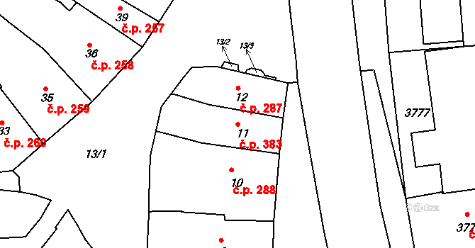 Žďár nad Sázavou 1 383, Žďár nad Sázavou na parcele st. 11 v KÚ Město Žďár, Katastrální mapa