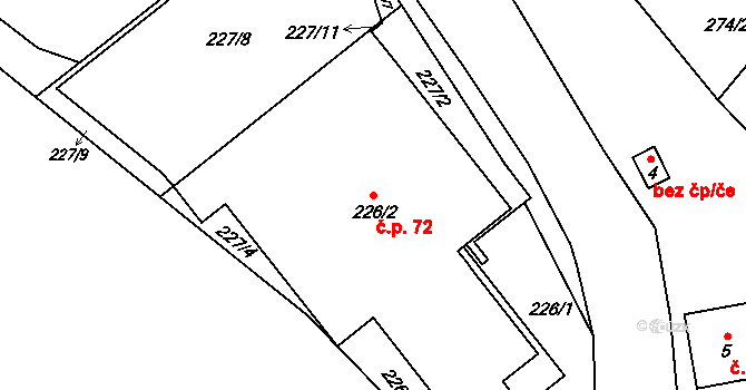 Košíkov 72, Velká Bíteš na parcele st. 226/2 v KÚ Košíkov, Katastrální mapa