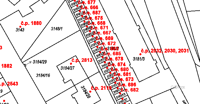 Znojmo 683 na parcele st. 3181/21 v KÚ Znojmo-město, Katastrální mapa