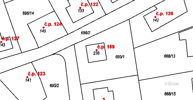 Škrdlovice 159 na parcele st. 238 v KÚ Škrdlovice, Katastrální mapa