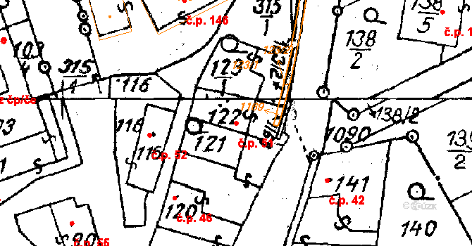 Dolní Heřmanice 51 na parcele st. 121/1 v KÚ Dolní Heřmanice, Katastrální mapa