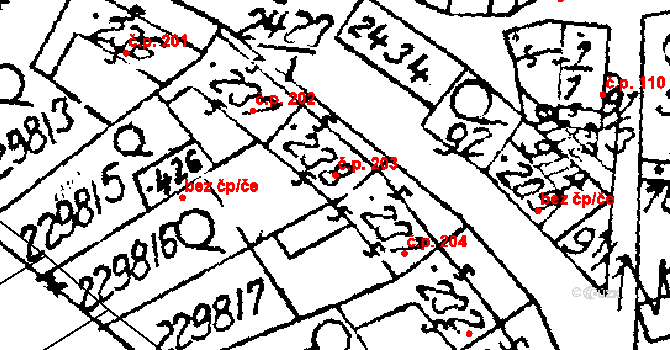 Habrovany 203 na parcele st. 238 v KÚ Habrovany, Katastrální mapa