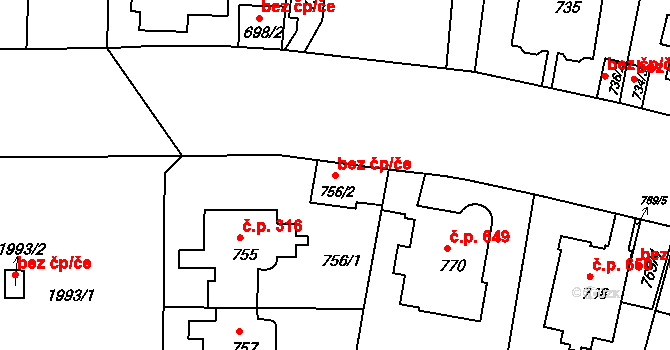 Praha 40388701 na parcele st. 756/2 v KÚ Podolí, Katastrální mapa