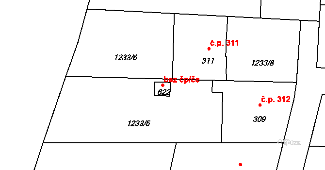 Bystřice 41664701 na parcele st. 622 v KÚ Bystřice u Benešova, Katastrální mapa