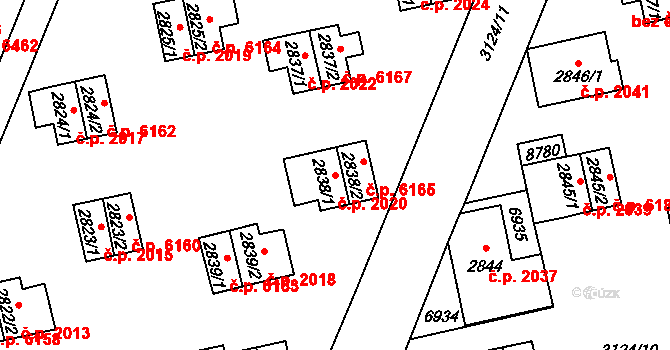 Zlín 2020 na parcele st. 2838/1 v KÚ Zlín, Katastrální mapa