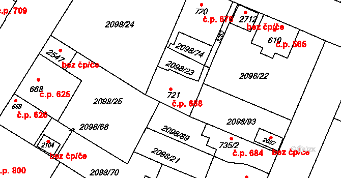 Kateřinky 658, Opava na parcele st. 721 v KÚ Kateřinky u Opavy, Katastrální mapa