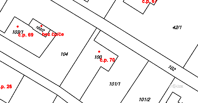 Jilešovice 70, Háj ve Slezsku na parcele st. 100 v KÚ Jilešovice, Katastrální mapa