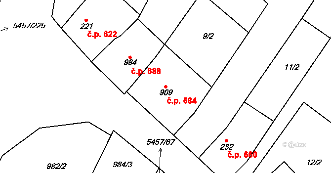 Polešovice 584 na parcele st. 909 v KÚ Polešovice, Katastrální mapa