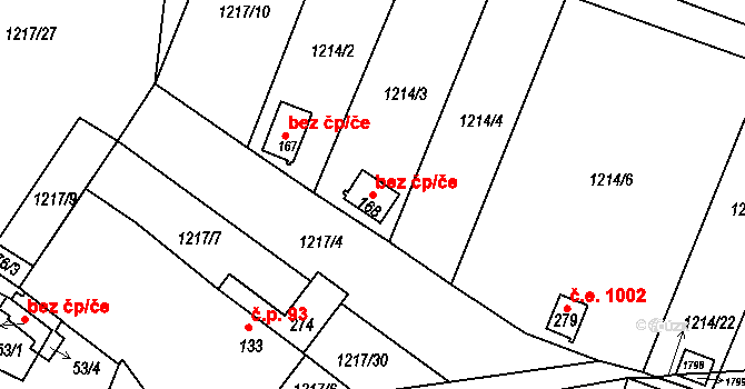 Měrunice 47757701 na parcele st. 168 v KÚ Měrunice, Katastrální mapa