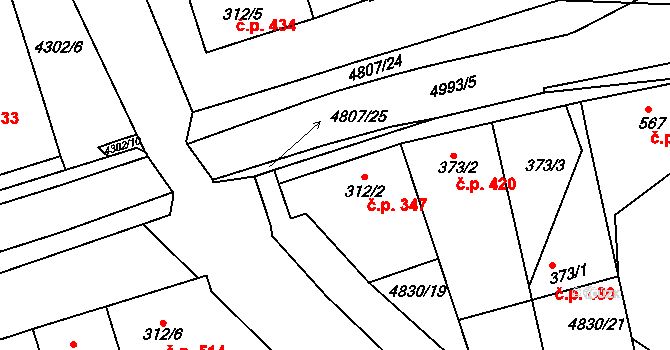 Boršice 347 na parcele st. 312/2 v KÚ Boršice u Buchlovic, Katastrální mapa