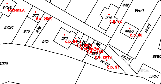 Most 48428701 na parcele st. 982 v KÚ Rudolice nad Bílinou, Katastrální mapa
