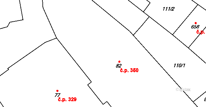 Osvětimany 350 na parcele st. 82 v KÚ Osvětimany, Katastrální mapa