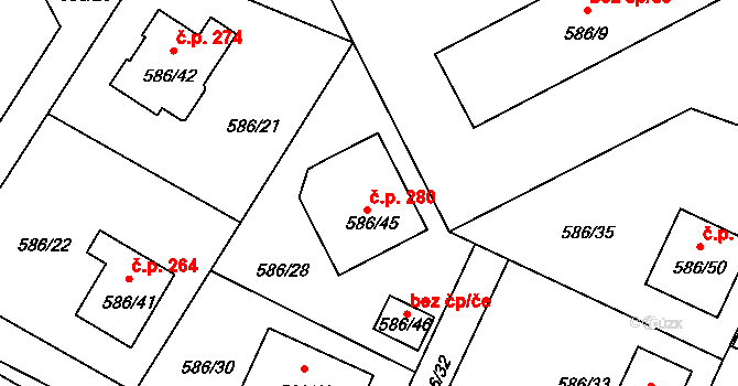 Poříčí 280, Boršov nad Vltavou na parcele st. 586/45 v KÚ Boršov nad Vltavou, Katastrální mapa