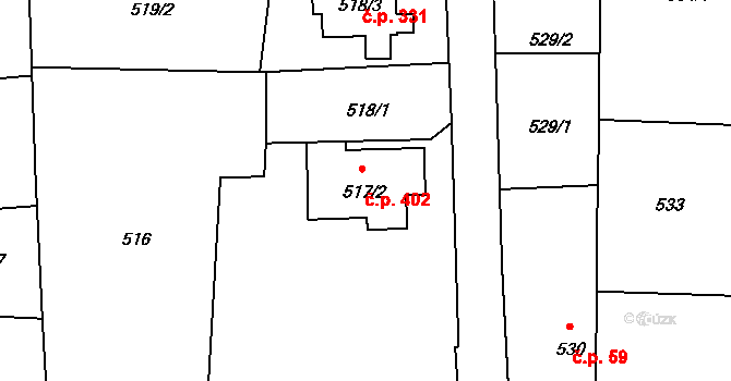 Oldřišov 402 na parcele st. 517/2 v KÚ Oldřišov, Katastrální mapa