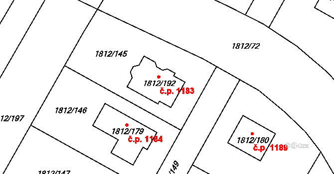 Kosmonosy 1183 na parcele st. 1812/192 v KÚ Kosmonosy, Katastrální mapa