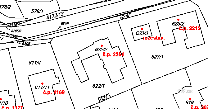 Černošice 2251 na parcele st. 622/2 v KÚ Černošice, Katastrální mapa