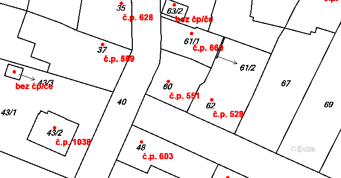 Nýřany 551 na parcele st. 60 v KÚ Nýřany, Katastrální mapa