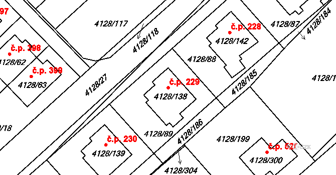 Choceňské Předměstí 229, Vysoké Mýto na parcele st. 4128/138 v KÚ Vysoké Mýto, Katastrální mapa