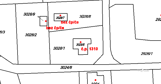 Horní Suchá 1310 na parcele st. 3028/5 v KÚ Horní Suchá, Katastrální mapa