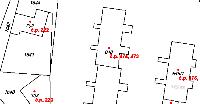 Hanušovice 473,474 na parcele st. 646 v KÚ Hanušovice, Katastrální mapa