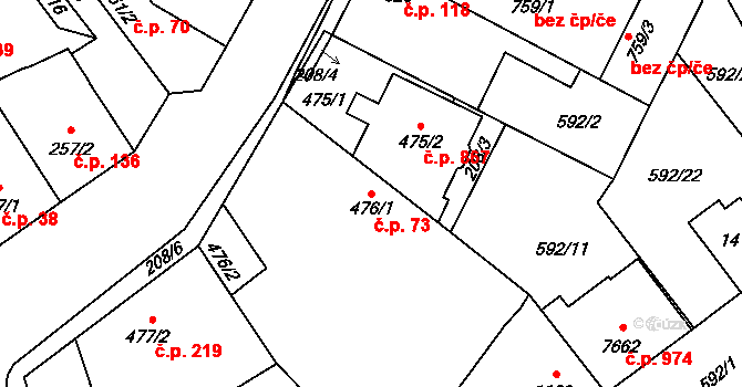 Beroun-Závodí 73, Beroun na parcele st. 476/1 v KÚ Beroun, Katastrální mapa