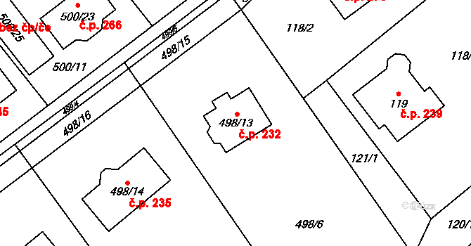 Svinařov 232 na parcele st. 498/13 v KÚ Svinařov u Kladna, Katastrální mapa