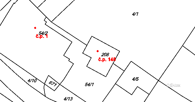 Jiřice 148, Kostelec nad Labem na parcele st. 208 v KÚ Jiřice u Kostelce nad Labem, Katastrální mapa