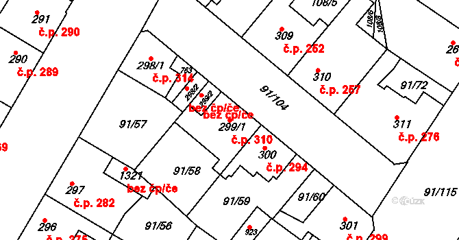 Mikovice 310, Kralupy nad Vltavou na parcele st. 299/1 v KÚ Mikovice u Kralup nad Vltavou, Katastrální mapa