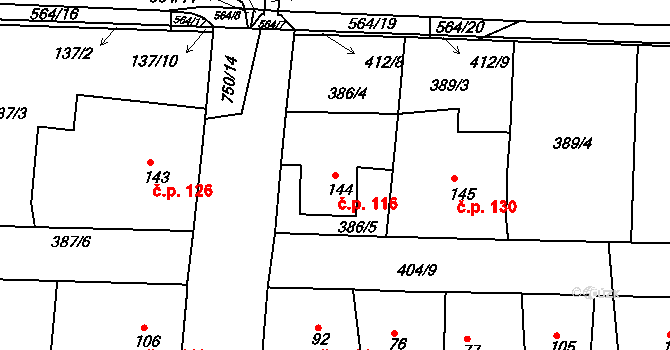 Mlékojedy 116, Neratovice na parcele st. 144 v KÚ Mlékojedy u Neratovic, Katastrální mapa