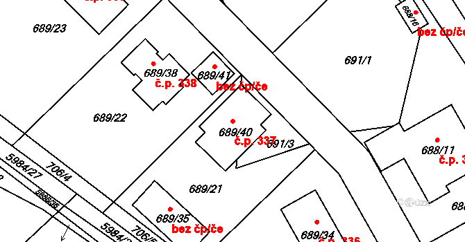 Březenec 337, Jirkov na parcele st. 689/40 v KÚ Březenec, Katastrální mapa