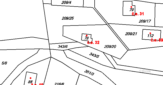 Noutonice 32, Lichoceves na parcele st. 78 v KÚ Noutonice, Katastrální mapa